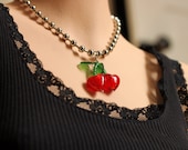 SALE ... SAVE 7 DOLLARS ... Cherries Large Ball Chain  Necklace