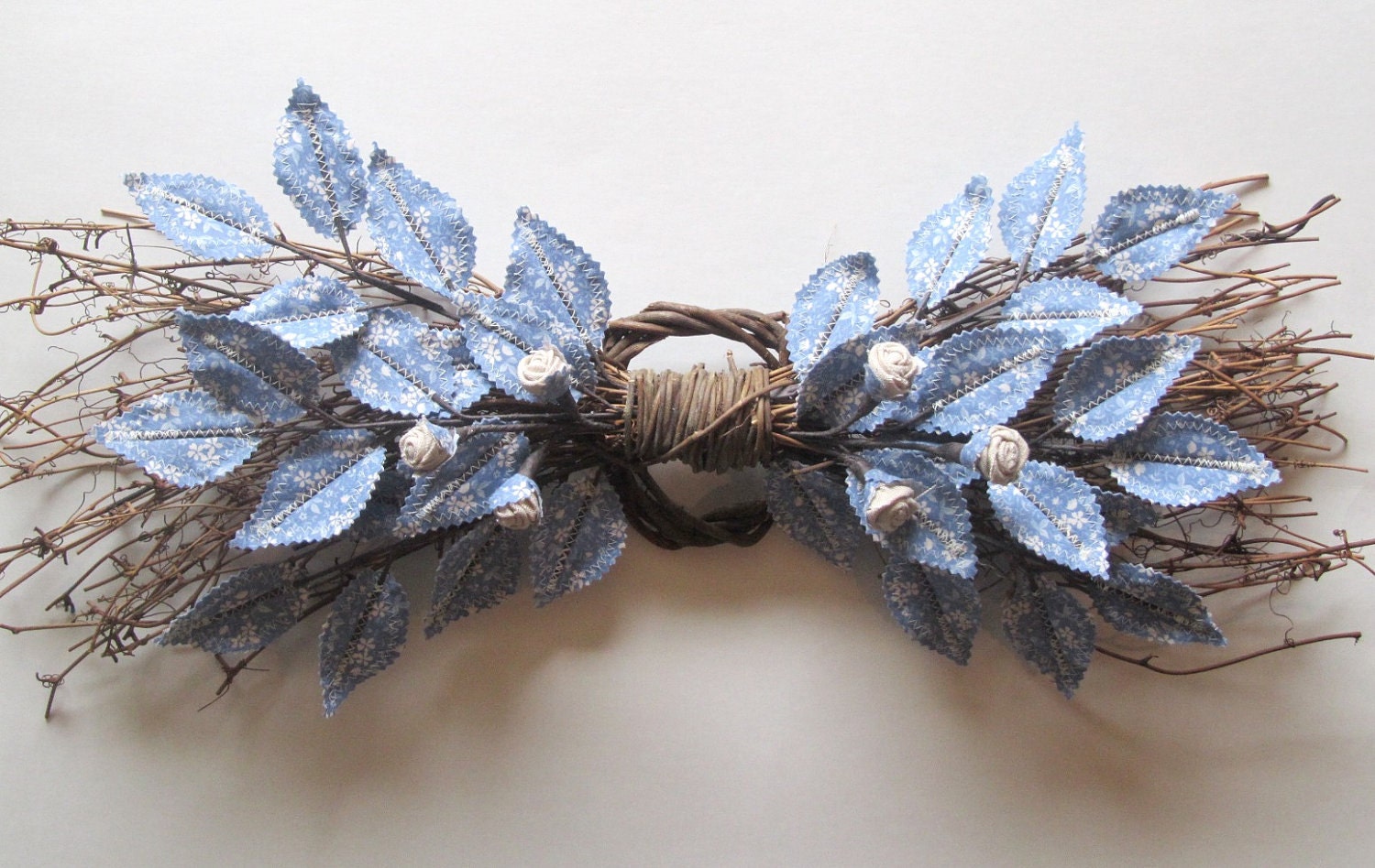 Fabric Leaf and Flower Swag - Cornflower Blue Floral Spring Wall Hanging Wreath Mother's Day Gift Idea
