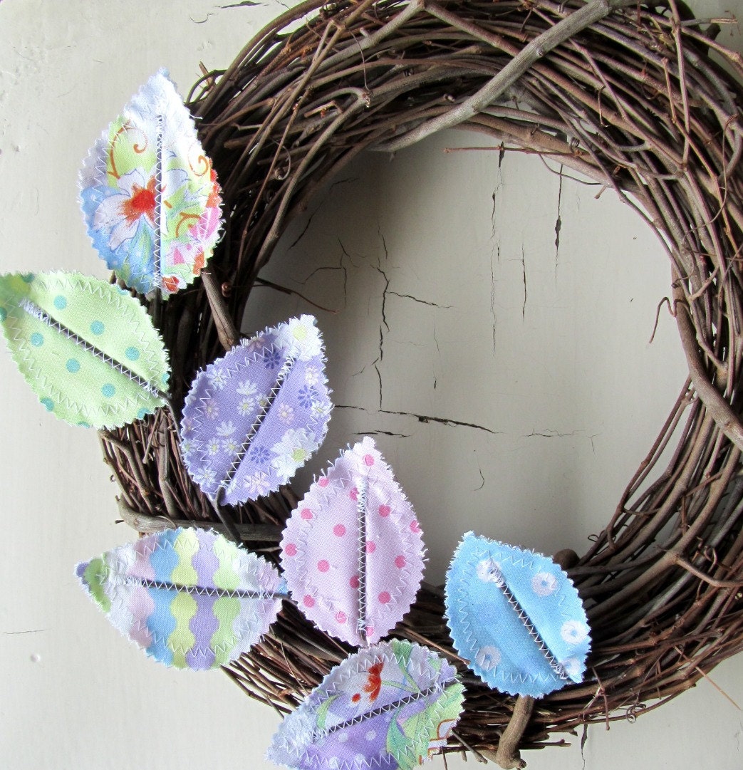 Fabric Leaf Wreath - Easter Egg Pastel Polka Dot Spring Door Decoration