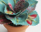 Fabric Leaf Potted Plant - Teal Blue Raspberry Butterfly Floral
