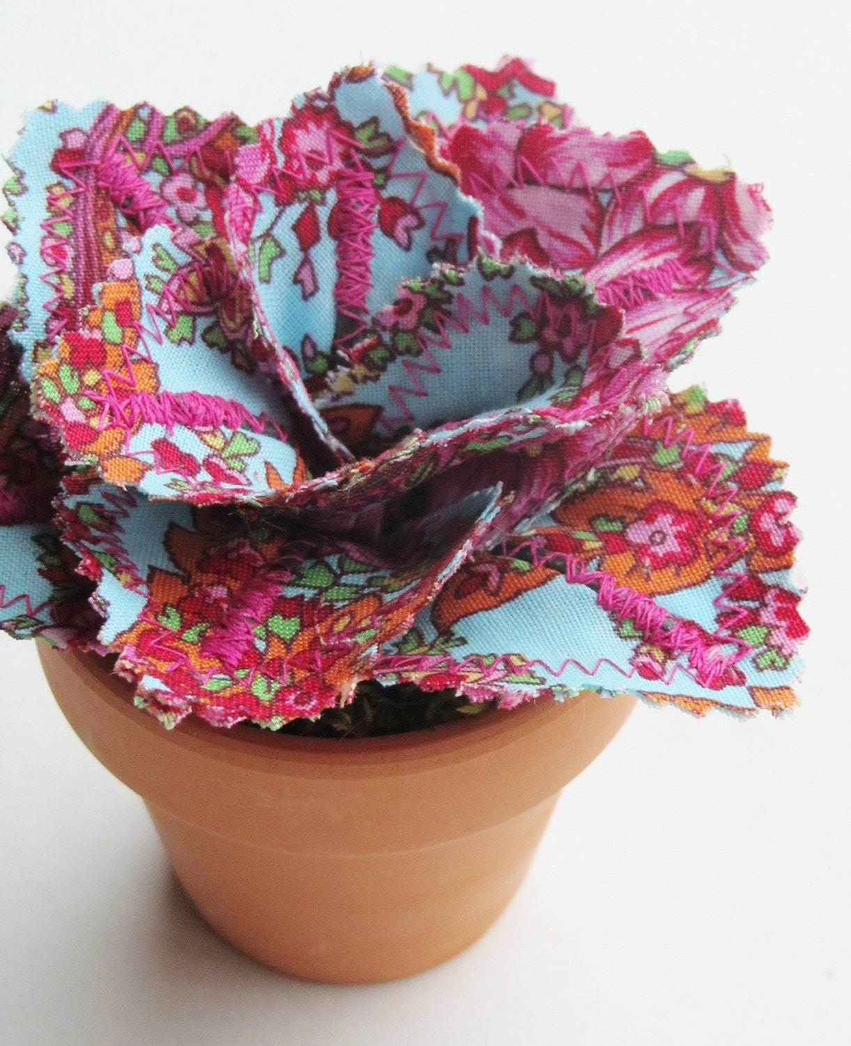 Fabric Leaf Potted Plant - Turquoise Blue Raspberry Pink Paisley Succulent