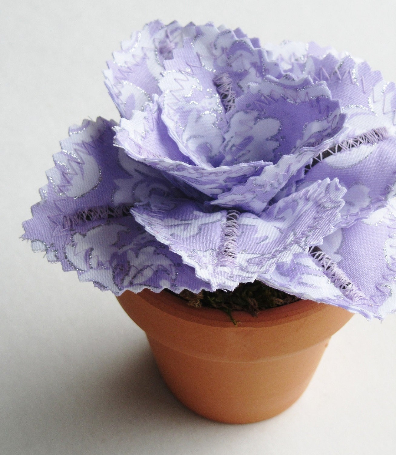 Fabric Leaf Potted Plant - Lavender Silver Sparkle Damask Succulent