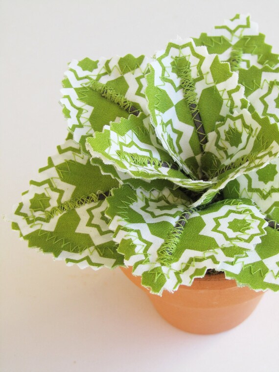 Fabric Leaf Potted Plant - Avocado Green Tiles Spring Succulent