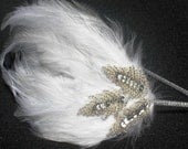 winter. white feather headband with silver beaded and sequin leaves
