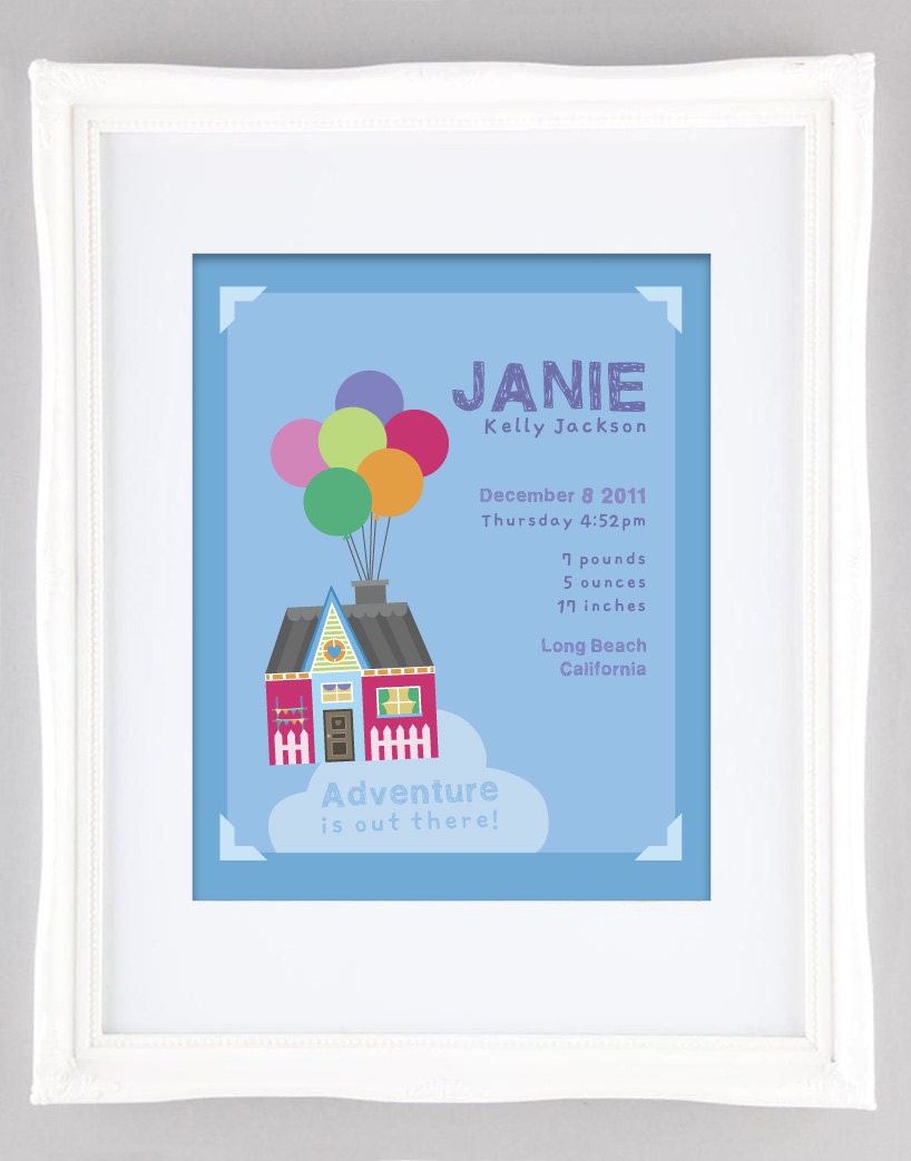 UP Inspired House, Balloons Birth Art Keepsake 8x10, Custom, Printable Il_170x135