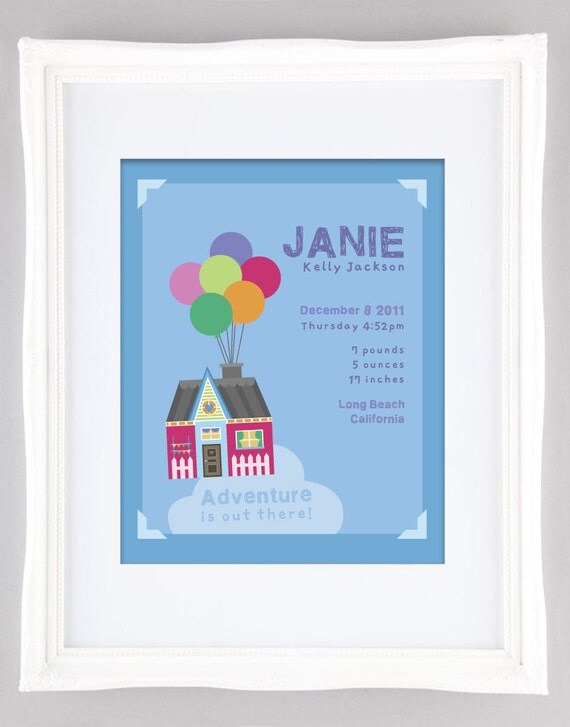 UP Inspired House, Balloons Birth Art Keepsake 8x10, Custom, Printable Il_570xn