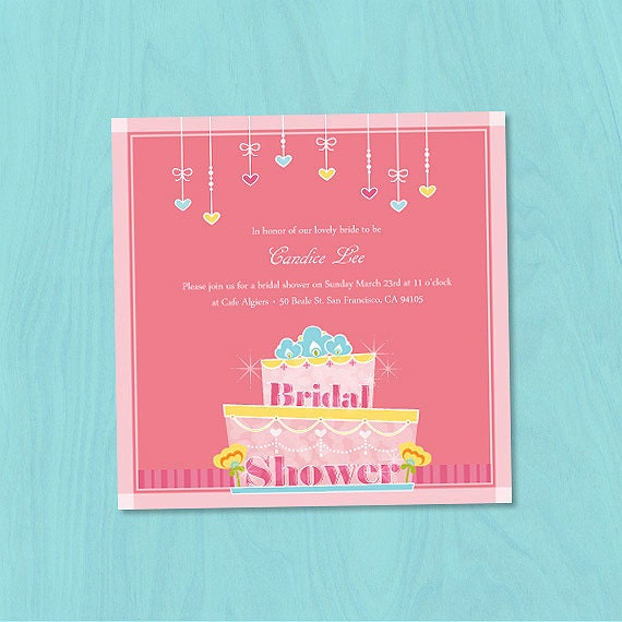 Custom Cake Pink Bridal Shower Party Invitation Il_570xn