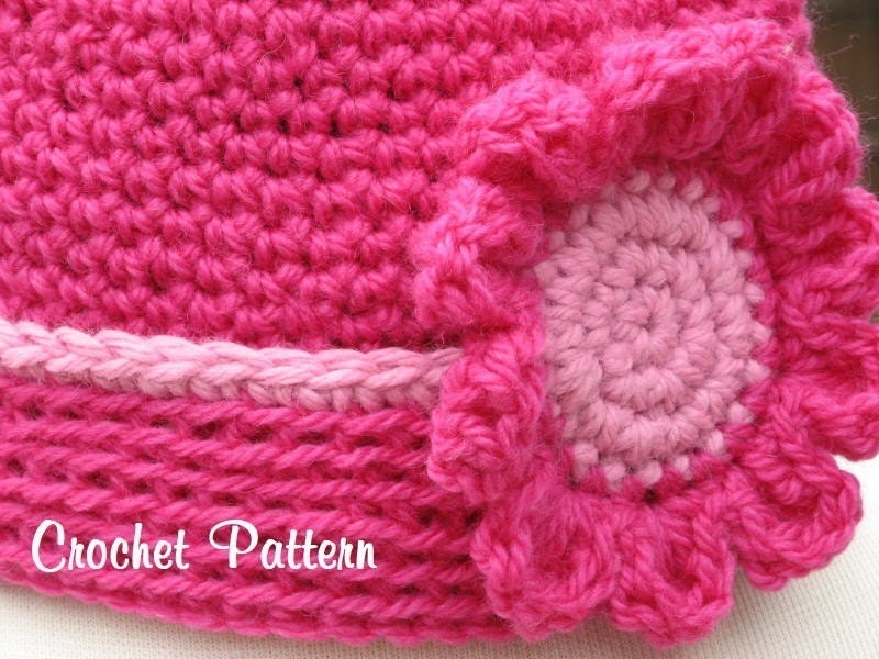 Rolled Edge Hat with Matching Flower Blossom Crochet Pattern Pdf