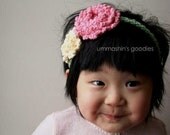 Baby Girl Headband - Macaron Dahlia - pink, cream, celery