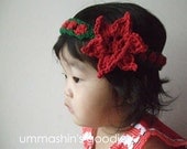 Holiday headband, Holly Berry Poinsettia Red Flower Headband, Baby headband, Christmas headband, red, green