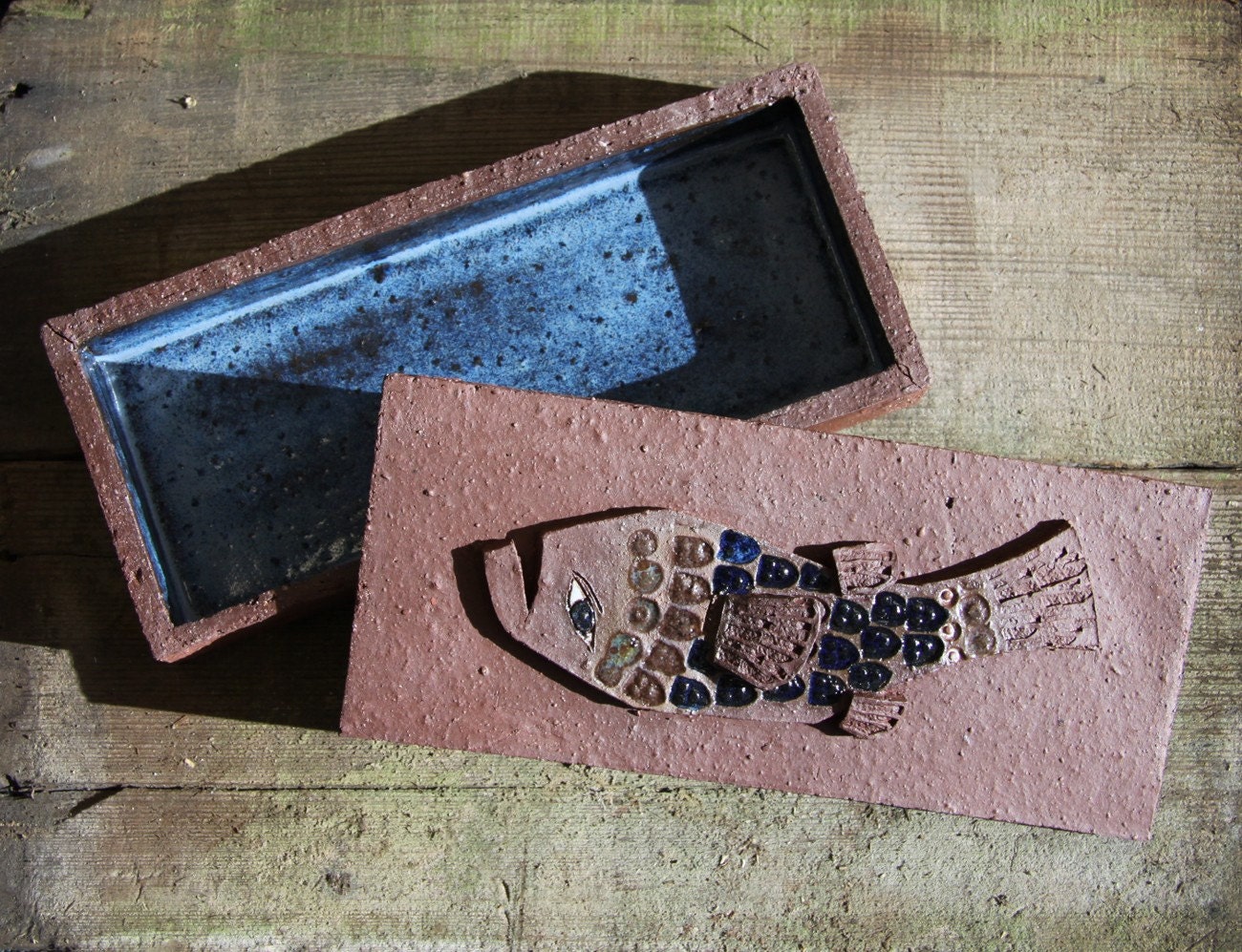 Men's Scandinavian Japanese Ceramic Haberdashery Box with Fish
