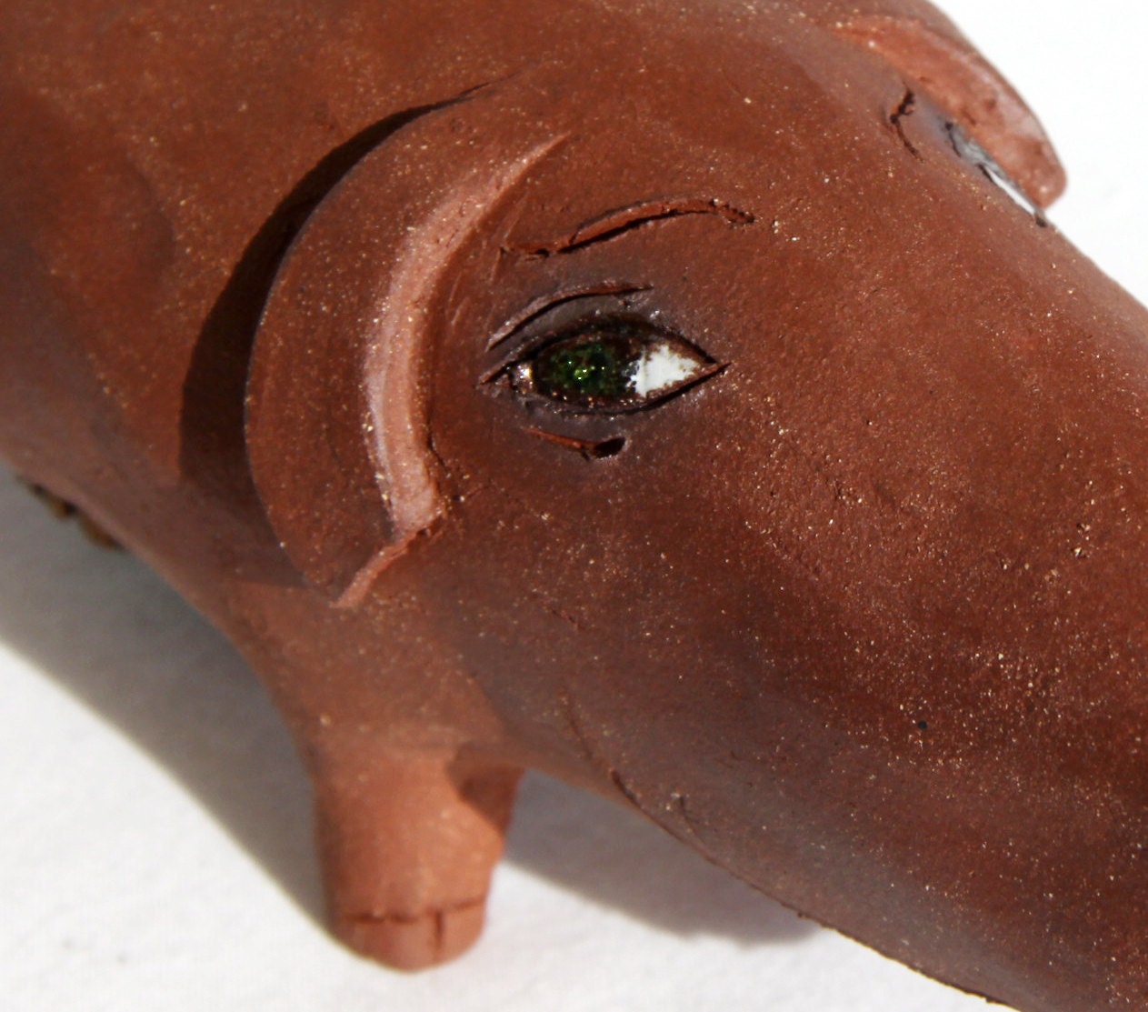 Rustic Modern Stoneware Ceramic Piggy Bank w/ Sparkly Green Eyes