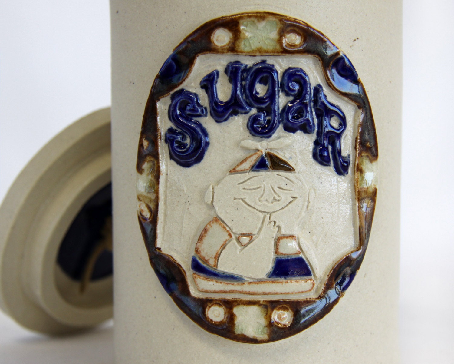 Fat Kid Sugar Jar - White Ceramic Stoneware w/ Bright Royal Blue Interior
