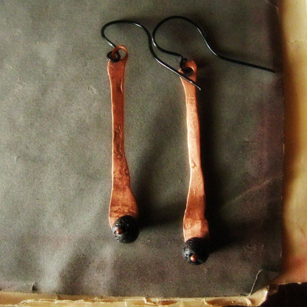 MiddleEarthen artisan earrings copper and lava stone