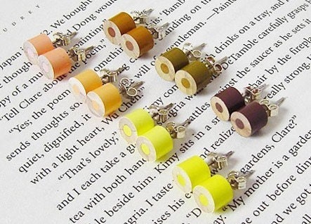 yellow and brown series color pencil ear studs (set of 7 pairs), color theme: Autumn