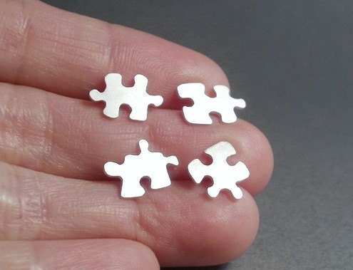 Jigsaw puzzle ear studs (set of 4) handmade in Sterling Silver from England