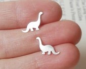 dinosaur earring studs in sterling silver, the brontosaurus version, handmade in the UK
