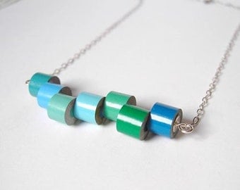 Sterling silver color pencil necklace, Winter No. 2, the green and blue series