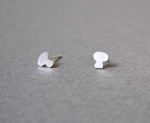 sterling silver mushroom ear studs, handmade in UK