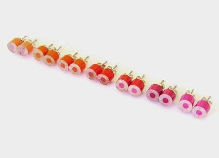color pencil ear studs, the orange, magenta and red series