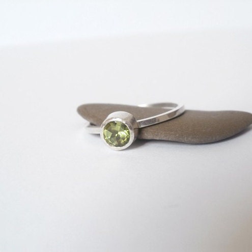 Natural Untreated Peridot and Sterling Stacker or Solitaire Ring, US size 7