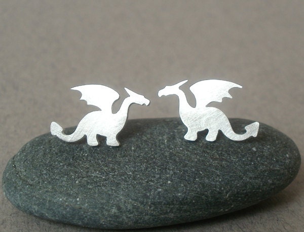 dragon earring studs in sterling silver, handmade in the UK by Huiyi Tan