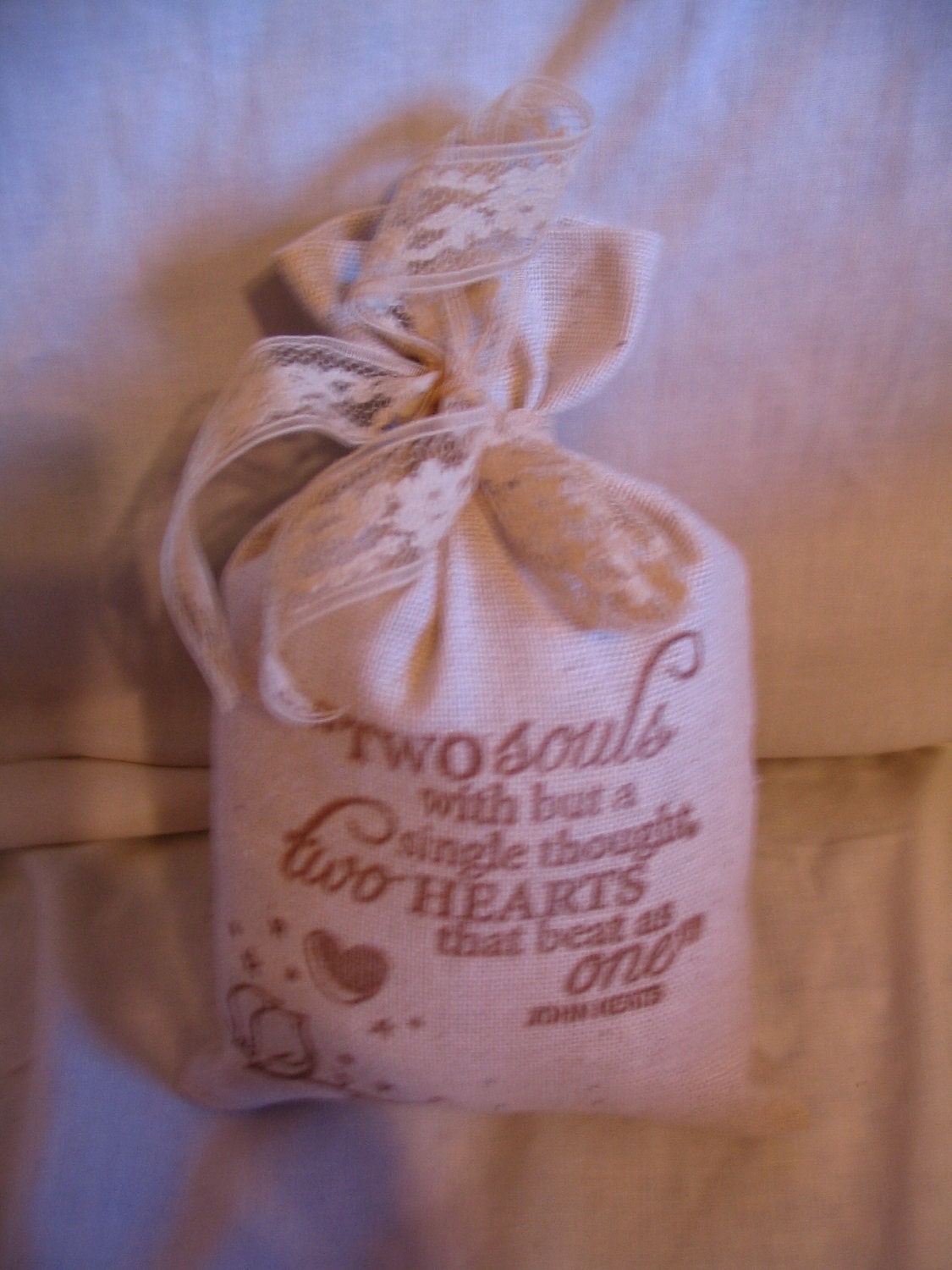 Burlap Two Souls, Two Hearts Beat as One Birds Hand Stamped Favor Treat Gift Bags