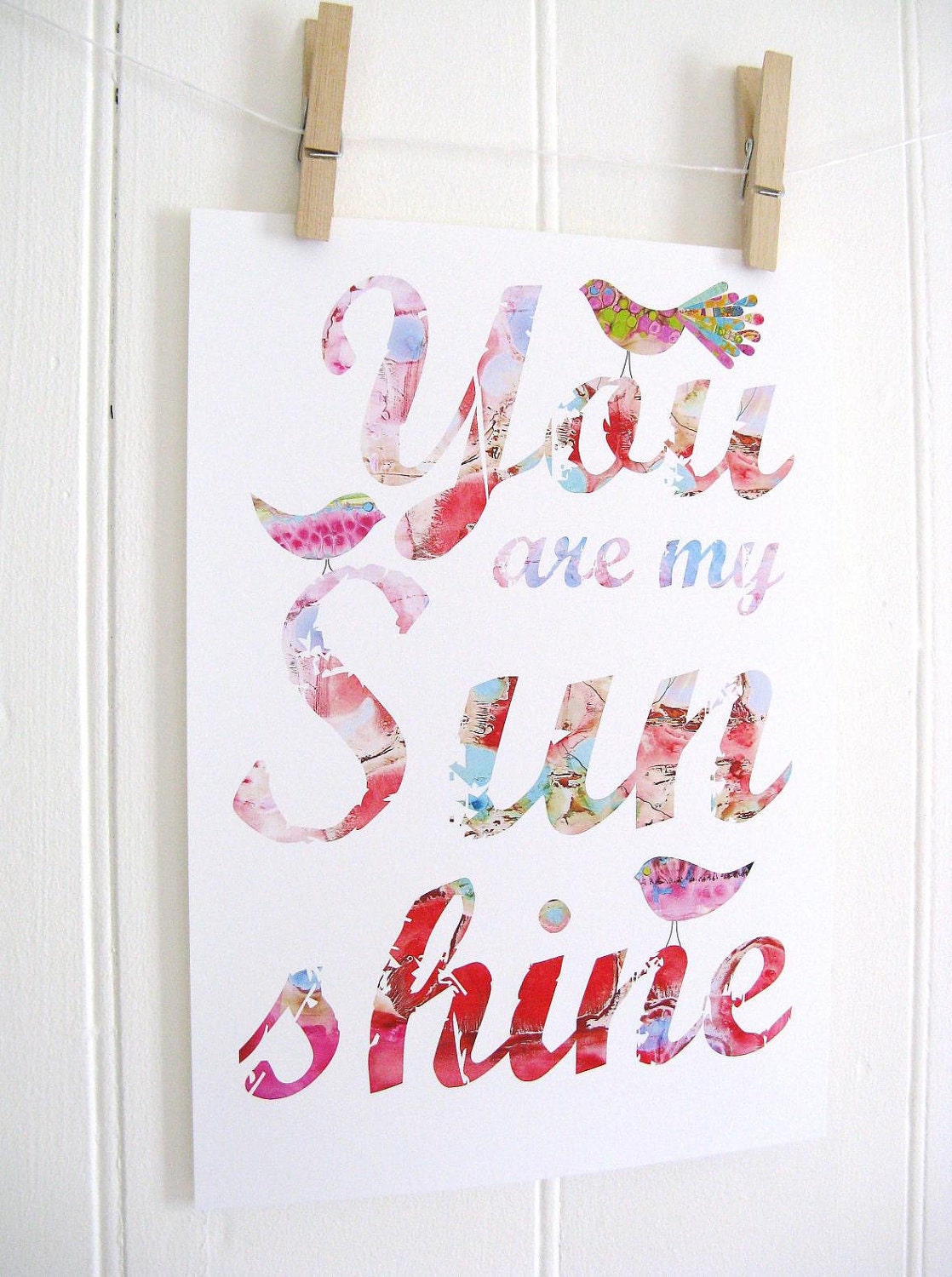 8.3 x 11.7  PINK You Are My Sunshine Print