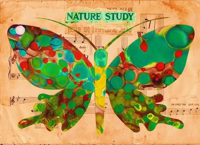 Butterfly Painting Collage Using Vintage Paper (Print)