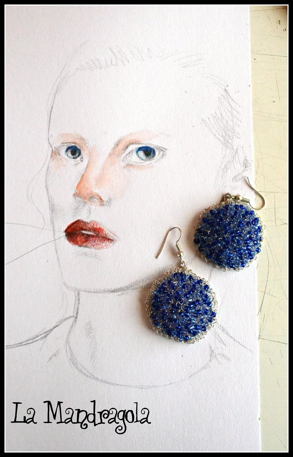 Crochet Earrings Metal Wire Blue