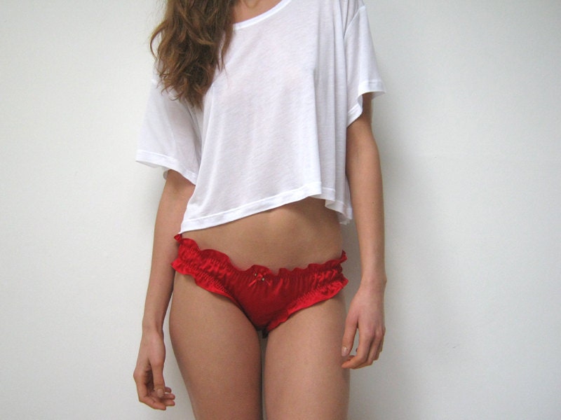 Crimson Silk Underwear- 'Peachy Keen' Ruffle Satin Knickers
