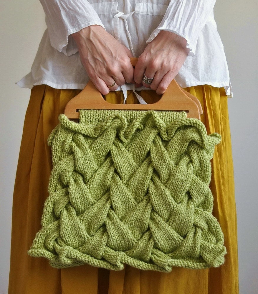 15% OFF - First Day of Spring - OOAK handknit designer handbag / purse in celery green