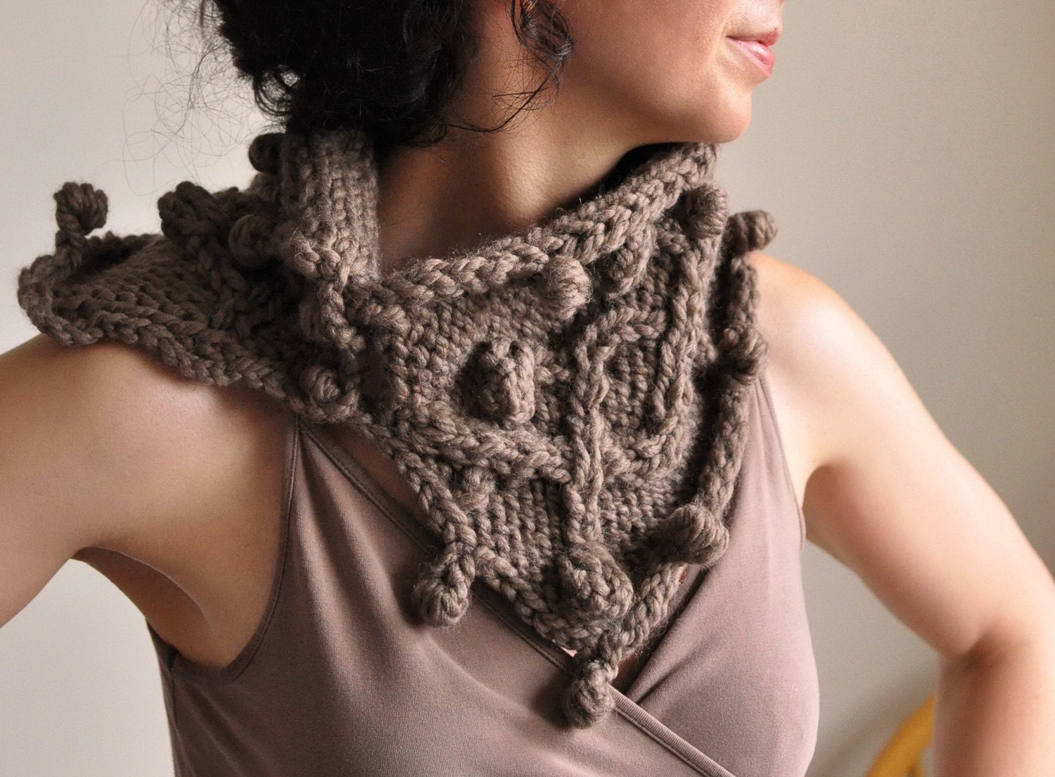 Heard It Through The Grapevine - superchunky designer handknit scarf / wrap / neckwarmer / cowl in taupe MADE TO ORDER in 16 colors