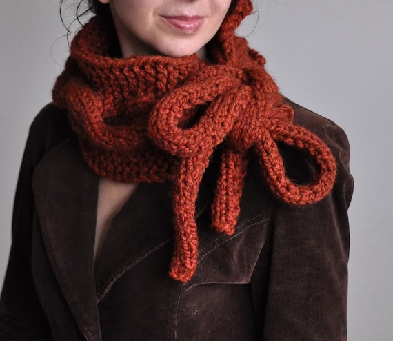 Twist Me Around - handknit superchunky designer cabled neckwarmer / scarf / cowl / wrap with long drawstrings MADE TO ORDER in 16 colors