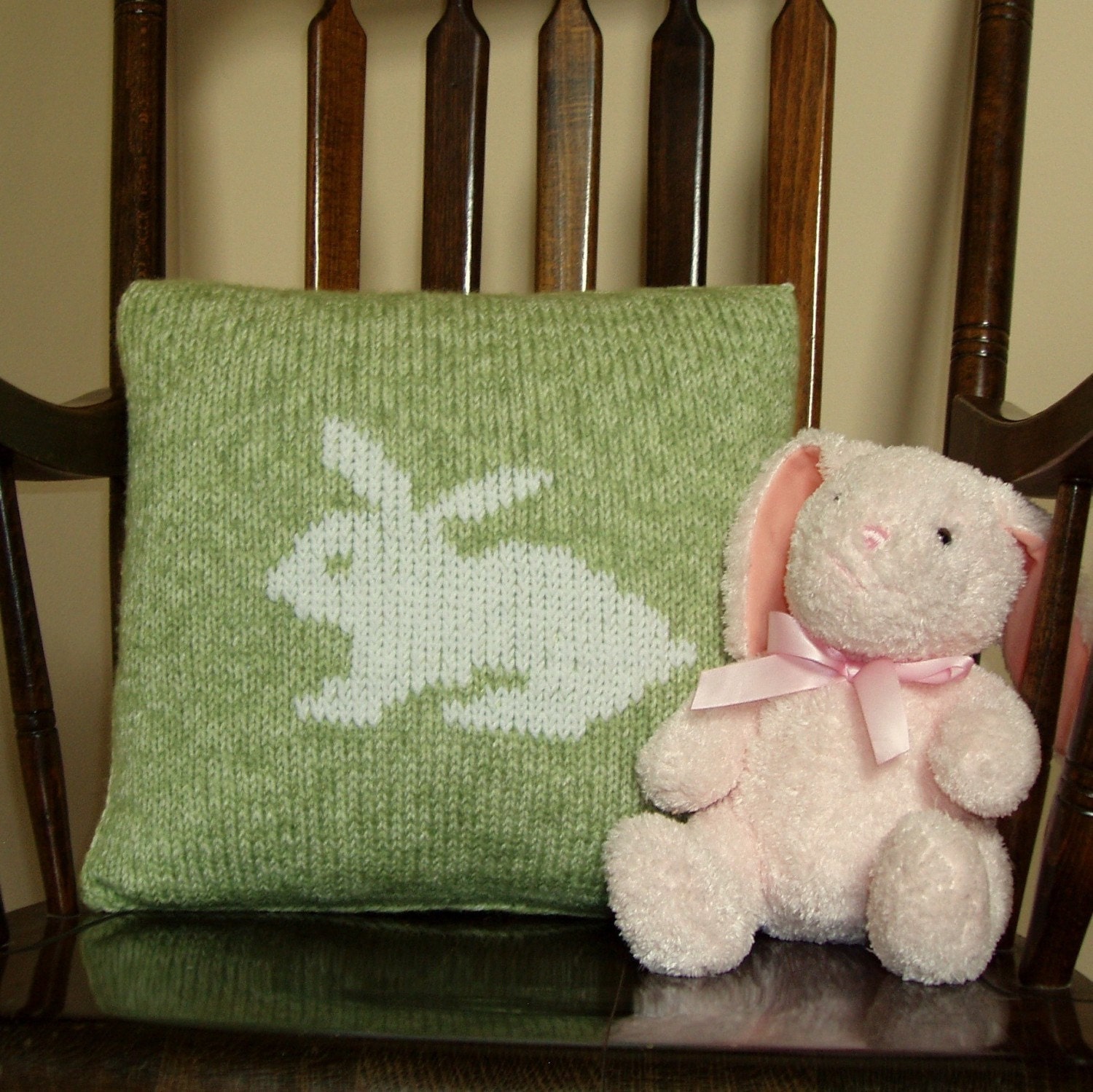 Handknit White Rabbit Pillow - Personalization available