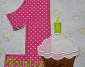 Iron On Applique - Birthday Cupcake with Number & Embroidered Name 344567