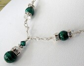 Malachite Necklace, Deep Green, Hunter, Emerald Green, Natural, Gemstone, Sterling Silver, Elegant, Beaded, Handmade Jewelry