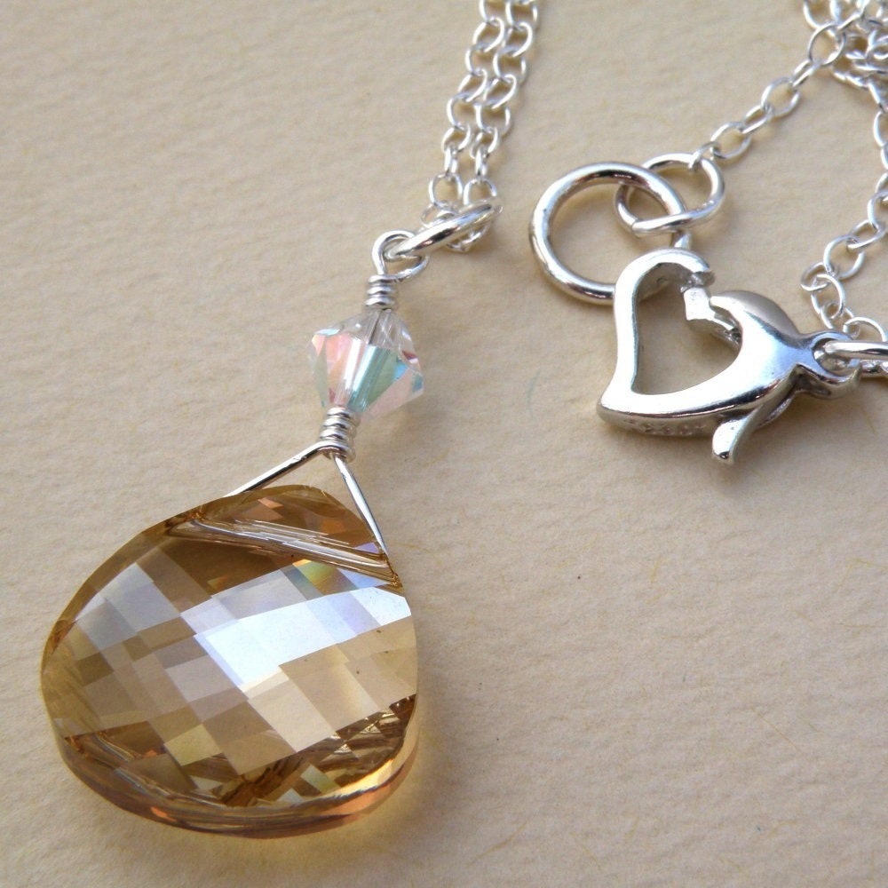 Champagne Crystal Bridesmaid Necklace, Sterling Silver, Custom Handmade Wedding Jewelry