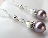Purple Pearl Earrings, Bridesmaid, Silver, Lavender, Handmade Bridal Jewelry