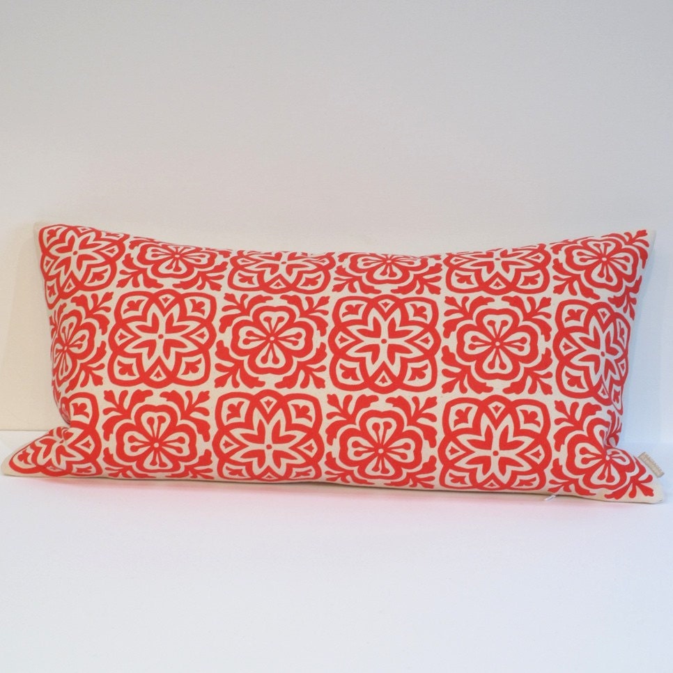 Moroccan Tile Slim Pillow in Red