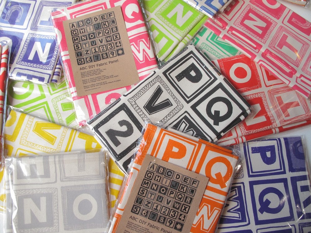 ABC One Piece Fabric Pack, Hand Printed in Royal Blue on Organic Cotton