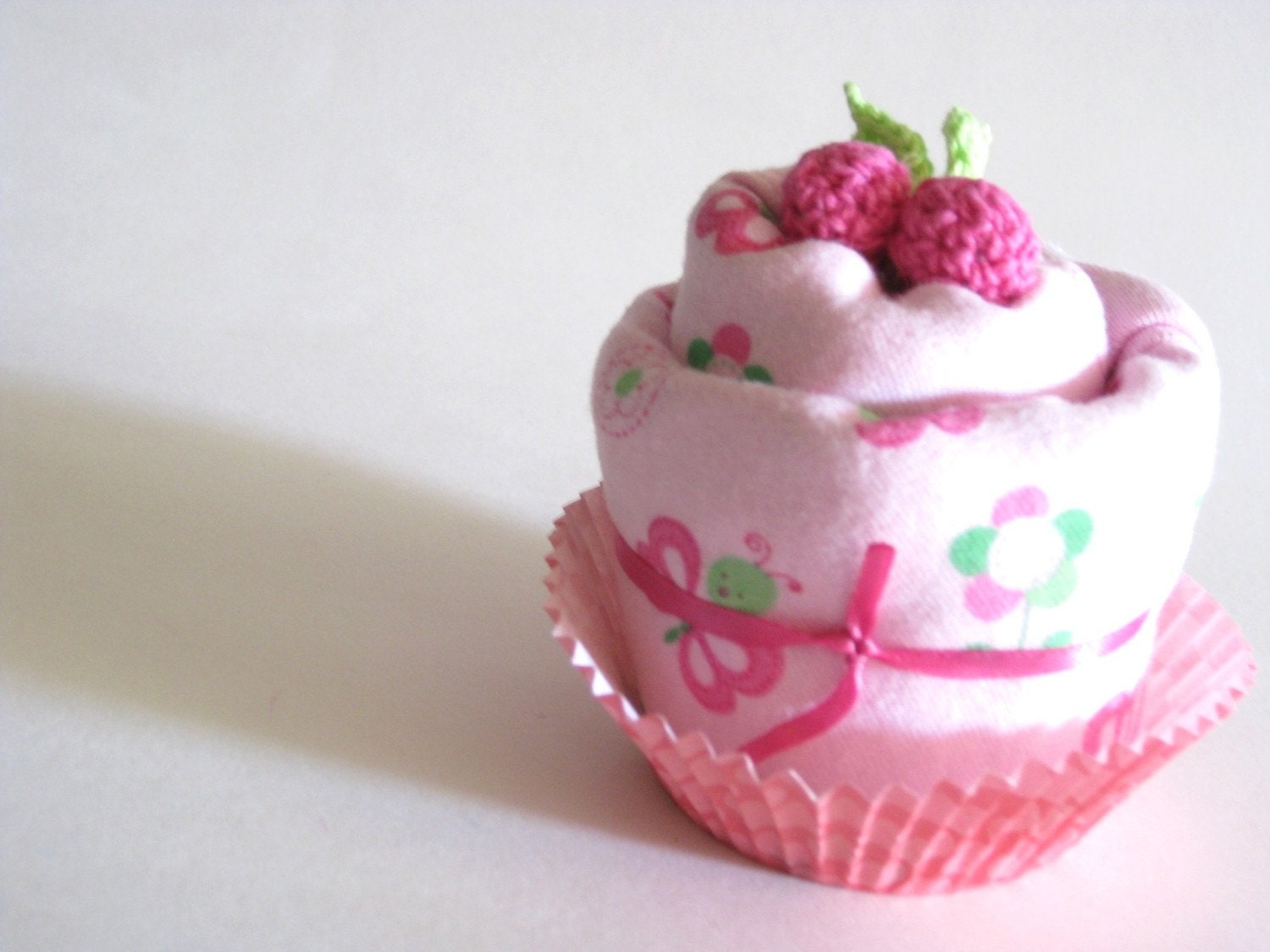 Onesie Cupcake with Crochet Cherry, Baby Shower Gift