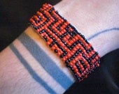 Shipibo Pattern Tribal Beaded Loom Woven Seed Bead Bracelet Handmade OOAK Psychedelic Ayahuasca Vision Peruvian Amazon Jungle Black & Red