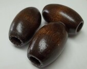 3 vintage chocolate brown oval wood beads Destash treasury item