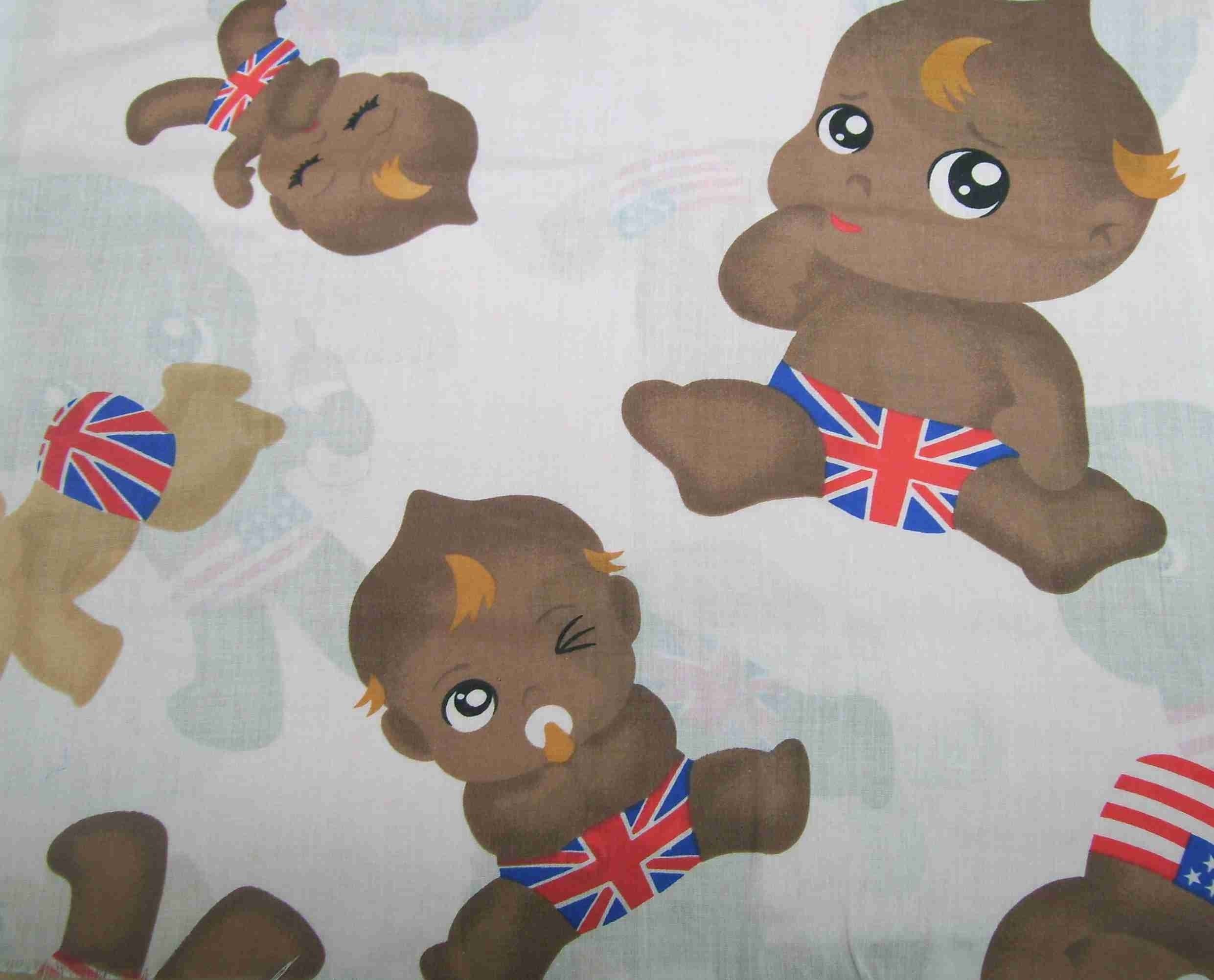 Brown and white Babies on pink background cotton fabric patriotic usa english diapers sewing crafting projects treasury item