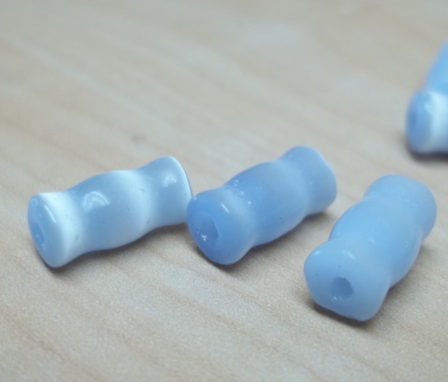 Blue grey cats eye ribbed barrel bead
