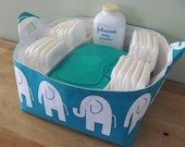 NEW Fabric Diaper Caddy - Fabric organizer storage bin basket - Perfect for your nursery - Turquoise Elephants