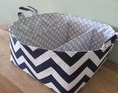 NEW Fabric Diaper Caddy - Fabric organizer storage bin basket - Navy Blue Zig Zag