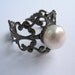 Freshwater Pearl Ring - Gunmetal Vintage-Style Filigree Ring with 9mm Freshwater Pearl Bead, Adjustable