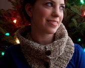 Cozy Cocoon - Neutral Wool Cowl with Large Wood Buttons Scarf